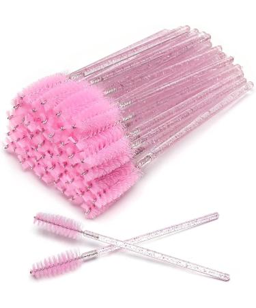 Disposable Eyelash Brushes Mascara Wands Eye Lash Eyebrow Applicator Cosmetic Makeup Brush Tool Kits (100PC crystal pink) 100PC crystal pink