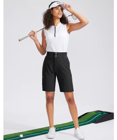 SANTINY Women's 9'' High Waisted Golf Hiking Shorts - Quick Dry Bermuda with Zipper Pockets - Black XL - Buy Online on GoSupps.com
