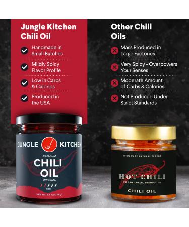 Jungle Kitchen Mild Chili Crisp Oil Sauce - 8.4 oz | Vegan & Gourmet | Perfect for Meats, Stir Fry & Vegetables | Made in USA - Buy Online on GoSupps.com
