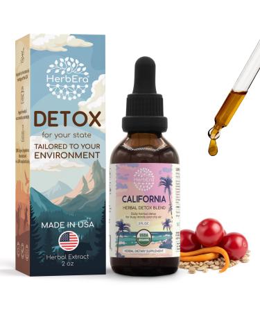 HerbEra California Herbal Detox Blend - USDA Organic Extract Made in USA | Immune & Liver Support Liquid Drops | Burdock Dandelion Root Eleuthero Milk Thistle Schisandra | 2 fl oz