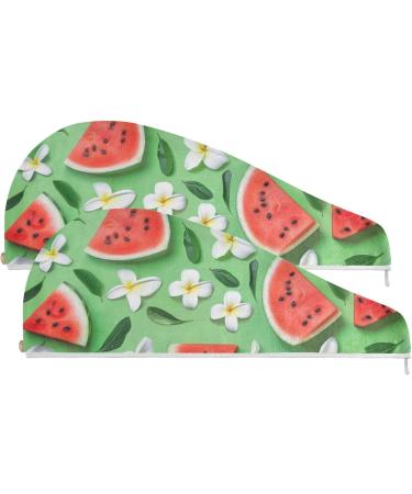 Plumeria Watermelon Green Hair Towel 2 Pack | Super Absorbent Quick Dry Hair Turbans for Women & Girls - Buy Online on GoSupps.com
