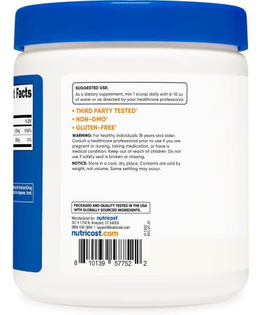 Nutricost Sodium Ascorbate Powder (1 LB) Unflavored - 2 Grams per Serving Vegan GMO-Free Gluten-Free - Buy Online on GoSupps.com