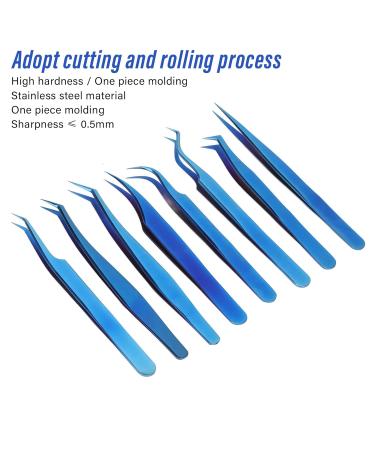 Eyelash Tweezers Set for Extensions - 8-Piece Stainless Steel Blue Tweezers with Straight & Bent Tips - Buy Online on GoSupps.com