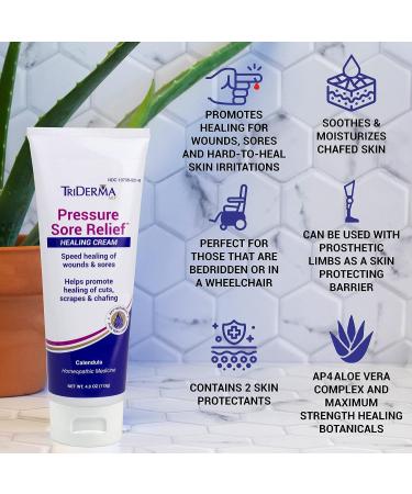 TriDerma MD Pressure Sore Relief Healing Cream - 4 oz Tube with Calendula & AP4 Aloe Vera Gel - Buy Online on GoSupps.com