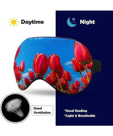 Light-Blocking Sleep Mask - Red Tulip Flowers Eye Mask for Women | Comfortable Soft Blindfold with Adjustable Strap for Men - Buy Online on GoSupps.com