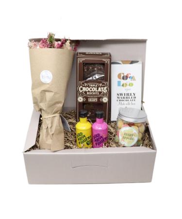 Alcohol Flowers & Treats In Hamper Gift Box (DMF Rum)