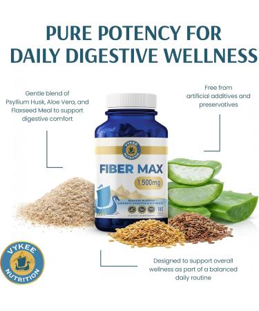 Vykee Nutrition Advanced Fiber Complex Psyllium Husk Aloe Vera Chia & Flax Seed | Vegan Non-GMO | Supports Digestive Health Regularity & Gut Wellness | 180 Capsules - Buy Online on GoSupps.com