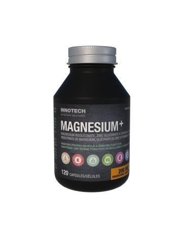 INNOTECH Nutrition Magnesium + 120 Capsules - Contains Magnesium Bisglycinate Zinc Gluconate & Vitamins K2 MK-7 - Maintain Proper Muscle & Immune Function