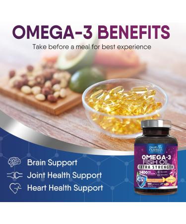 Omega 3 Fish Oil Supplements 2400 mg - Triple Strength Omega3 - EPA & DHA with Essential Fatty Acids - Natural Immune Brain & Heart Health Support - Burpless Lemon Flavor Wild Caught - 180 Softgels 180 Count (Pack of 1) - Buy Online on GoSupps.com