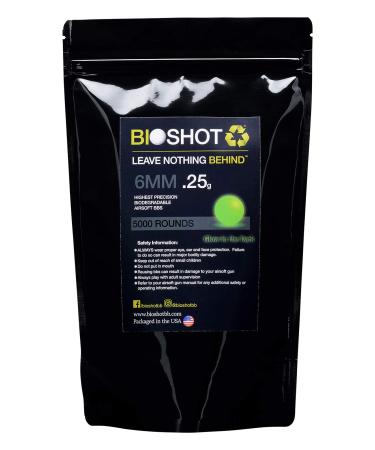 Bioshot Biodegradable Green Tracer Glow in The Dark Airsoft BBS .25g Super Slick Polish - Seamless Competition Match Grade for All 6mm Airsoft Guns and Accessories (5000 Rounds)