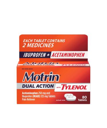 Motrin Dual Action with Tylenol Dual Action Pain Reliever with Ibuprofen & Acetaminophen Two Medicines for Minor Aches & Pains Ibuprofen (NSAID) 125 mg & Acetaminophen 250 mg 80 ct 80 Count (Pack of 1) - Buy Online on GoSupps.com