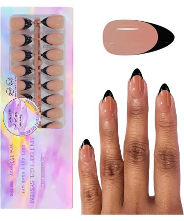 Black Tip Press On Nails Short | Wearable French Tip Nail Kit With No Trace - Nail Decoration Kits For Beginners Hobbyists Enthusiasts Professionals French Black Wear 15 - Buy Online on GoSupps.com
