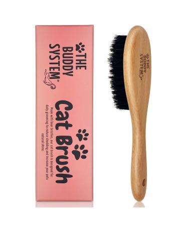 The Buddy System Cat Brush with Boar Bristle and Wooden Handle, Professional Grade Daily Grooming Hairbrush, Reduce Shedding, Soft Hair and Healthy Shine 1 Pack