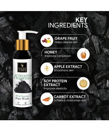 Good Vibes Activated Charcoal Face Wash | Deep Cleansing Formula for All Skin Types | Acne Control & Sebum Reduction | Paraben & Mineral Oil Free | 120 ml - Buy Online on GoSupps.com