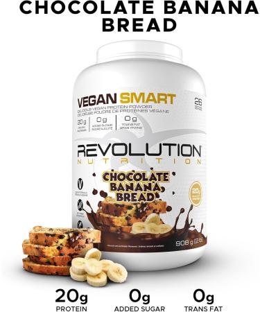 Revolution Nutrition Vegan Smart Vegan Protein Powder Dairy Free Plant Based Sugar Free Soy Free BCAAs Keto Friendly For Men & Women 20g Of Protein Per Scoop 908g 26 Servings (Chocolate Banana Bread 2 Pound) Chocolate Banana Bread 2 Pound - Buy Online on GoSupps.com
