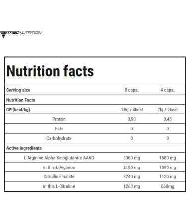 Trec Nutrition AAKG | L-Arginine Nitric Oxide Booster | Muscle Pump Pre-Workout Pills | 120 Capsules | Dietary Supplement for Enhanced Performance - Buy Online on GoSupps.com