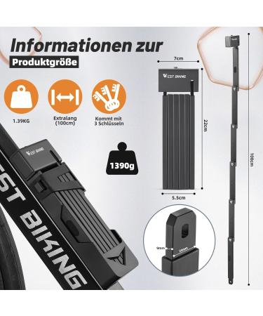 Buy Hongyea Folding Lock - 100cm High-Safety Bicycle Lock with Bracket & 3 Keys for E-Bikes Scooters MTB and Motorcycles - Buy Online on GoSupps.com