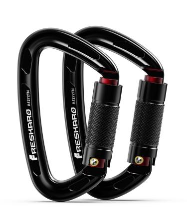 Freskaro 25kn carabiner climbing CE certified twistlock large 10cm quick lock and heavy load it could hold max 2550kg suit for mountaineering abseiling dog leash black and gray black-2Pcs