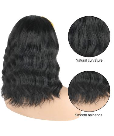 Oseti Short Curly Headband Wig for Black Women - 14 Inch Black Wavy Body Wave Bob Wig with Ice Silk Turban - Synthetic Headband Attached for Easy Styling - Buy Online on GoSupps.com