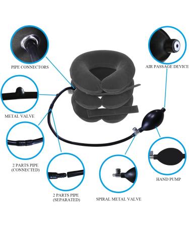 Banglijian Charcoal Grey Three Tier Inflatable Pillow Cervical Neck Traction Device Effective and Instant Relief for Chronic Neck and Shoulder Pain with Adjustable Size (Charcoal Grey) - Buy Online on GoSupps.com