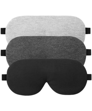 3 Pack Organic Cotton & Bamboo Sleep Eye Masks by Alaska Bear - No Pressure Contoured Design - Black, Grey, Silver - Buy Online on GoSupps.com
