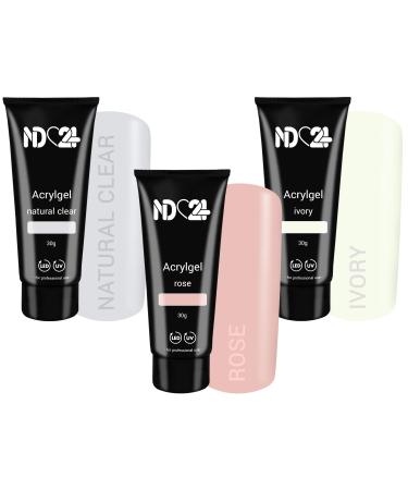 Poly Acrylic Gel Tube Set French - Clear + Rose + Ivory (3 x 30g)