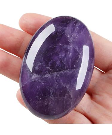 LAIDANLA Amethyst 2.4" Large Palm Stone Healing Crystals Natural Gemstones Calming Effects Energy Balancing Reiki Polished Worry Stone Cleansing Protection Anxiety Stress Relief Therapy 1PC B-amethyst