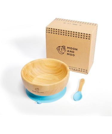 Moon and Moo Bamboo Suction Bowl and Spoon Set - Non-Toxic Baby Weaning Set Blue - Buy Online on GoSupps.com