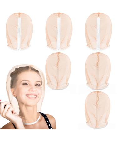 6 Pcs Makeup Protector Hood Washable Light Airy Nylon Chiffon Makeup Hood Zipper Closure Reusable Make up Face Cover for Women Girls Beauty Weddings (Nude)