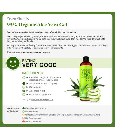 Organic Aloe Vera Gel - 99% Pure, 12 oz - No Xanthan, Fast Absorbing, No Sticky Residue - Made from Real Juice, Not Powder - Buy Online on GoSupps.com