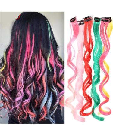 Hair Piece Synthetic Hair Extensions With One Clip Heat Resistant Rainbow Hair Piece For Kid Women Long Curly Wavy Style Colorful Hair For Women(135) - Buy Online on GoSupps.com