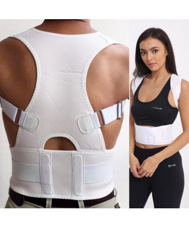 Posture Corrector Deluxe Magnetic Adjustable Straps Neoprene Four Colours (3XL White) Unisex 3XL White