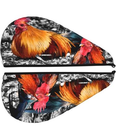 Chicken Rooster Coral Fleece Dry Hair Hat Bathing Hat Used for Makeup and Bathing Chicken Rooster One Size - Buy Online on GoSupps.com