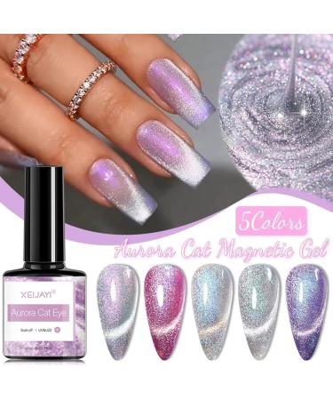 Holographic Glitter Gel Nail Polish - Cat Eye Gel Polish Kit with Magnet - 5 Colors Glitter Phantom Chameleon Magnetic Gel Nail Varnish - Soak Off UV Gel Nail Polish Home DIY Manicure - Buy Online on GoSupps.com