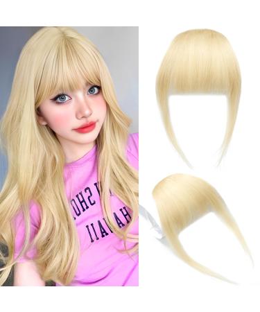 Dsoar Clip in Bangs Real Human Hair Bangs Fringe Hair Hair Extensions Flat Bangs with Temples Blonde Color Air Bangs Blonde 613#