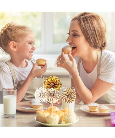 Camelize Happy Birthday Cake Topper Acrylic Round Cupcake Topper A Series of Golden Paper Fans Confetti Balloon Birthday Cake Supplies Decorations Set-Golden - Buy Online on GoSupps.com