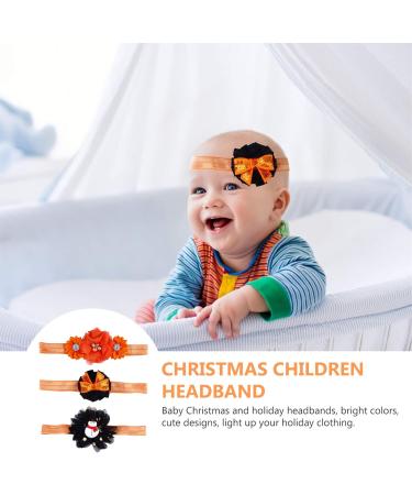 3pcs Christmas Children's Headband and Hair Bows Set - Baby Girl Wraps, Kids Elastic Headband for Halloween - Orange Fabric Design - Buy Online on GoSupps.com