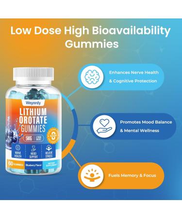 Lithium Orotate 5mg Gummies for Adults and Kids Low-Dose Chelated Lithium Orotate for Mood Support & Cognitive Improvement Sugar-Free Non-GMO Gluten-Free Vegan-Friendly Blueberry Flavor 60 - Buy Online on GoSupps.com