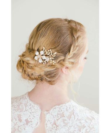 BERYUAN Women Pearl Hair Clip Gold Leaf Flower Barrette Wedding Hair Accessory Gift for Her Party Headpiece for Bride Bridesmaid Girls (Gold) - Buy Online on GoSupps.com