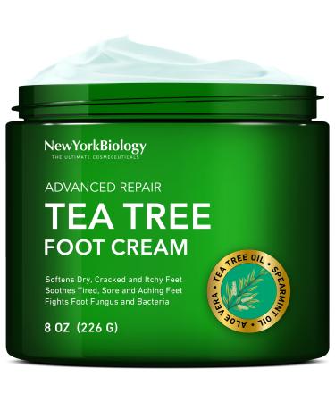 New York Biology Tea Tree Oil Foot Cream for Dry Cracked Feet, Athletes Foot, Nail Fungus, Jock Itch, Ringworm, Cracked Heels and Itchy Skin  Pain Relieving Foot Cream - 8 oz Tea Tree 8 Ounce (Pack of 1)