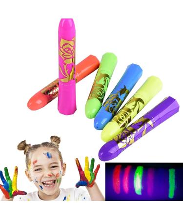 6 Colors Glow Face Body Paint UV Crayons Makeup Glow in The Black Light Body Paints for Kids Adult Fluorescent Neon Face Painting Kit for Birthday Party Halloween Masquerade Makeup Outdoor