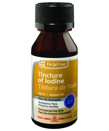 De La Cruz 2% Iodine First Aid Antiseptic, Made in USA 1 FL OZ (1 Bottle) 1 Fl Oz (Pack of 1)