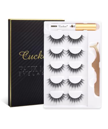 Cuckoo Eyelashes Lashes Pack,5 Pairs 3D Faux Mink Eyelashes with Eyelash Glue Kit,Natural False Eyelashes for Women,Reusable Makeup Soft Natural Look Fake Eyelashes Cuckoo Lashes Kit-15