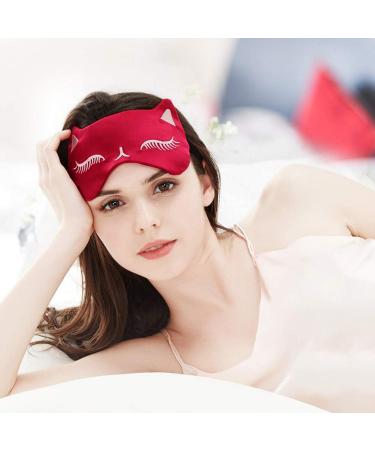 Drizzle Cat Eye Mask - Natural Silk Sleep Mask for Cute and Soft Sleeping (Red) - Buy Online on GoSupps.com