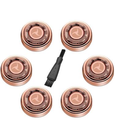 6 Pcs Facial Hair Remover Replacement Heads for Women's Painless Flawless Hair Remover (Only Fit Gen 1) for Good Finishing and Well Touch, 18K Rose Gold-Plated Blade Head with Cleaning Brush -Rose