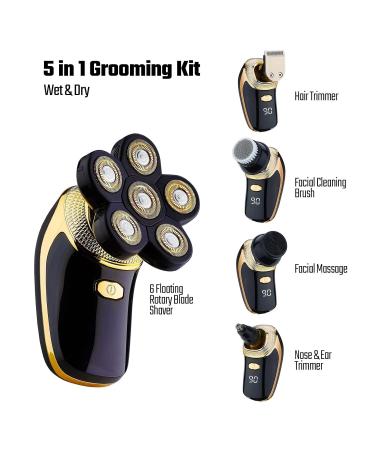 HerfsTec 6 Blade Head Shaver for Bald Men - Waterproof USB Charging & 5-in-1 Grooming Kit - Buy Online on GoSupps.com