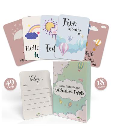Baby Milestone Cards and Stickers in Keepsake Gift Box - 49 Baby Moment Cards Plus 18 Easy Peel Stickers - Baby Shower Gifts for Mum New Parent Pregnancy Newborn Baby Gift Boy Girl 49 Cards + 18 Stickers Classic