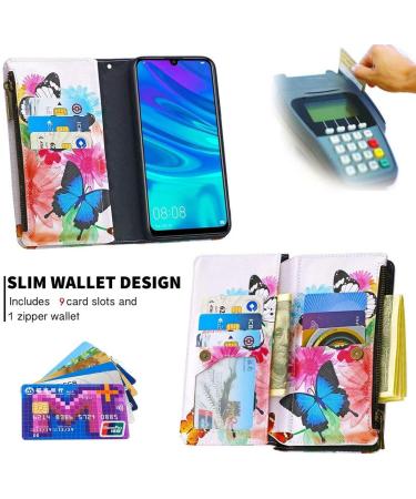 Buy Miago 9 Card Slots Leather Cover for Huawei Y6 2019 Colorful Butterfly Flower Zip Flip Wallet Case & Protective PU Leather Shell - Buy Online on GoSupps.com