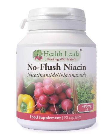 No-Flush Niacin 490mg x 90 Capsules Nicotinamide/Niacinamide - Flush Free Form of Vitamin B3/Niacin Magnesium Stearate Free & No Nasty Additives Vegan Made in Wales