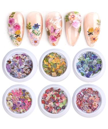BELICEY 300Pcs 3D Wood Pulp Flower Nail Art Charm Butterfly Nails Art Flower Nail Charms Clear Bow Butterfly Nailfor Nail Art Decoration & DIY Crafting Design S1-Flower Butterflies